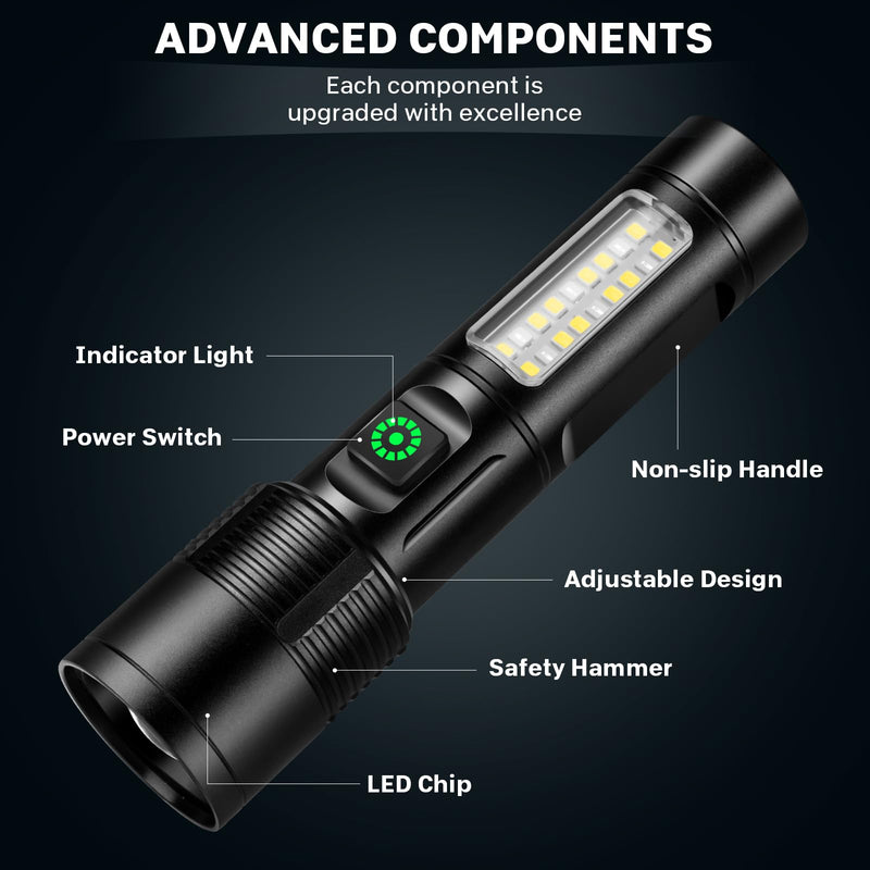 Rechargeable Flashlights 2 Pack, 99,000lm Super Bright High Lumens Flash Light, 6 Modes Adjustable Linternas, Powerful Handheld LED Flashlights for Home Camping