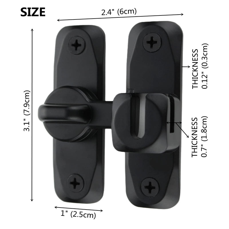 Flip Door Latch Black 180 Degree Heavy Duty Bar Gate Latches Safety Door Lock, Bold Thickened Anti-Rust Update Design (90-180Filp Door Latch)