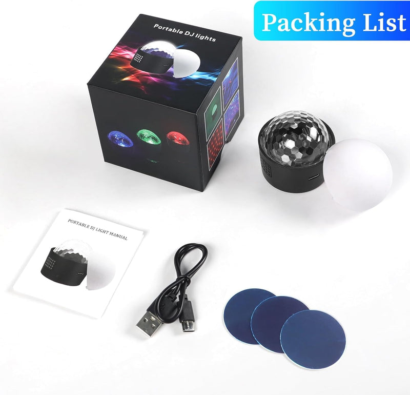 Mini Disco Ball Lights,Rechargeable Party Lights,Sound Activated RGB Strobe DJ Lights, Portable Battery Operated for Outdoor Indoor,Home Room Dance Parties Birthday 2025 New Year Gifts for Kids Small