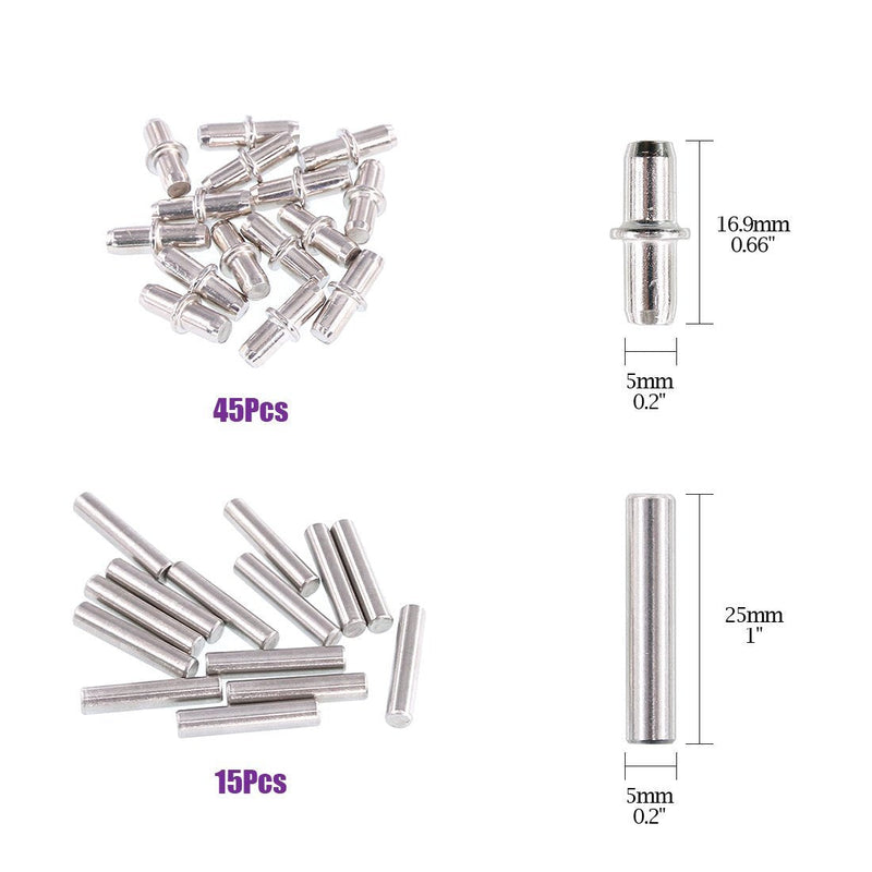 Swpeet 120Pcs 4 Styles Shelf Pins Kit, Top Quality Nickel Plated Shelf Bracket Pegs Cabinet Furniture Shelf Pins Support for Shelf Holes on Cabinets, Entertainment Centers