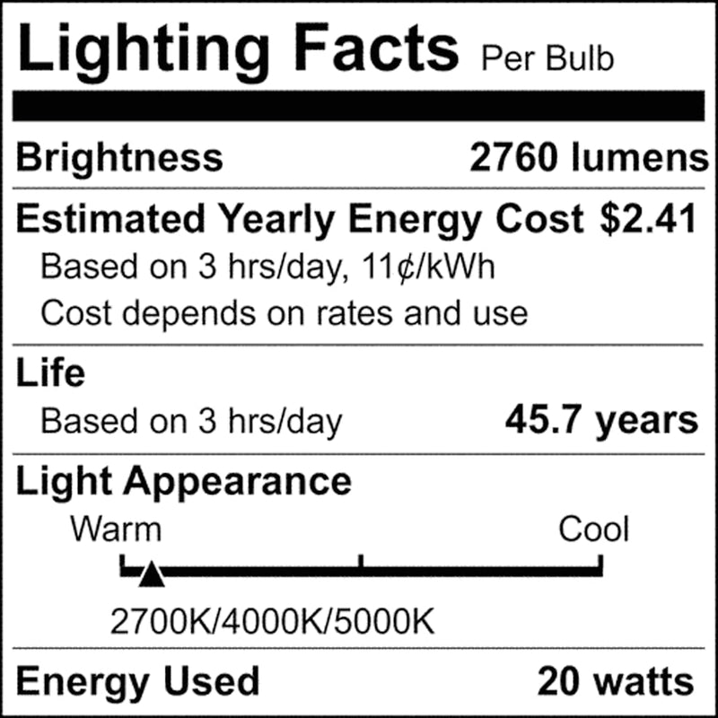 Satco S28737 Hi-Pro A21 High Lumen LED Light Bulb, CCT Selectable 2700K/4000K/5000K, 20 Watts, White