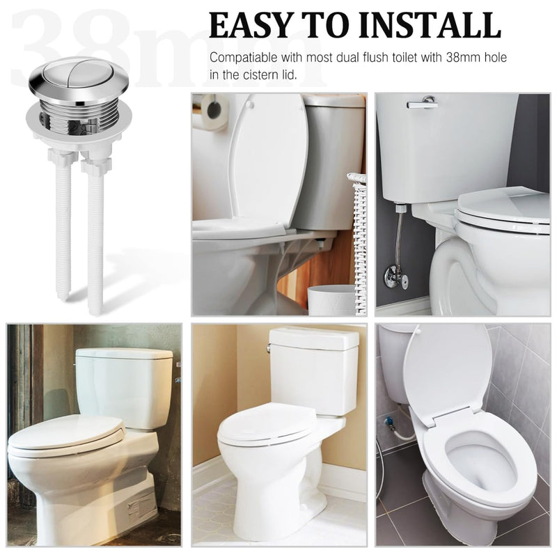 Osaladi Dual Flush Toilet Water Tank Push Button Rod Replacement Silver Plastic Toilet Button for Most Cistern Lid Holes Easy Install Flush Kit for Glacier Bay