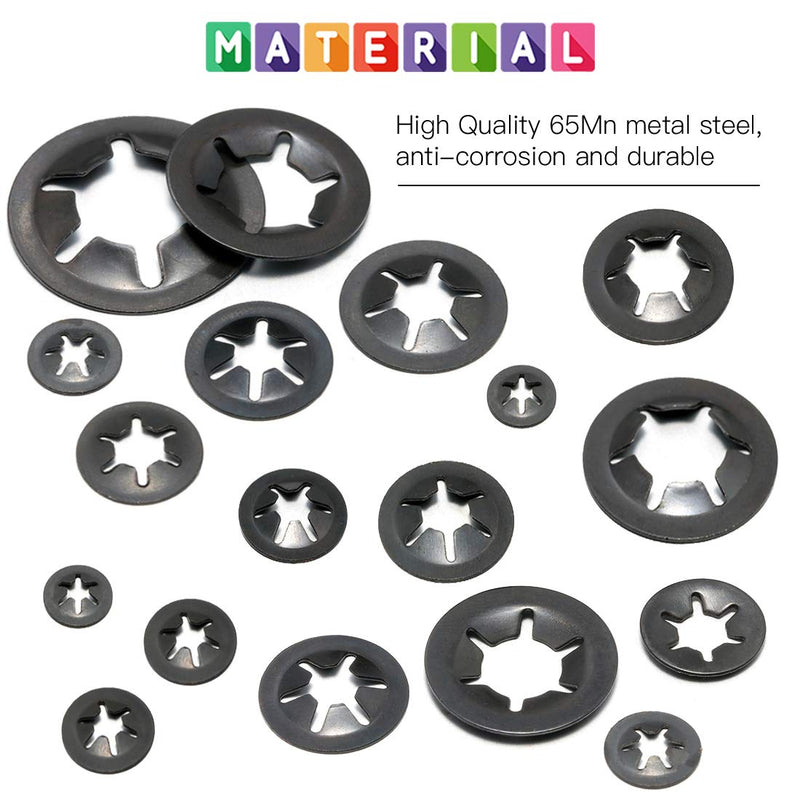 Glarks 280Pcs Internal Tooth Starlock Push On Locking Washers Speed Clips Fasteners Assortment Kit