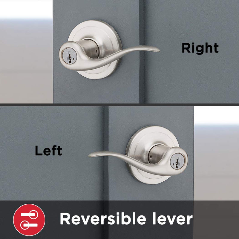 Kwikset Satin Nickel Keyed Lever Door Handle with Lock, Reversible, Pick Resistant Smartkey Security - For Front Doors and Bedrooms