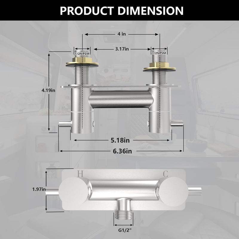 All Metal RV Shower Faucet, TONNY 4" Camper Shower Faucet Valve Diverter, Replacement for RV Camper Shower Faucets, Brushed Nickel