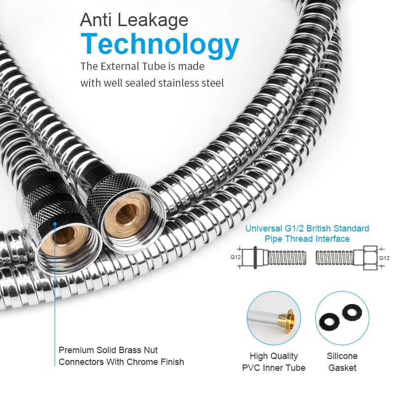Shower Hose Extra Long 96 inches Shower Head Hose Replacement Stainless Steel Handheld Shower Hose Flexible and Durable with Brass Insert and Nut Chrome 96inches