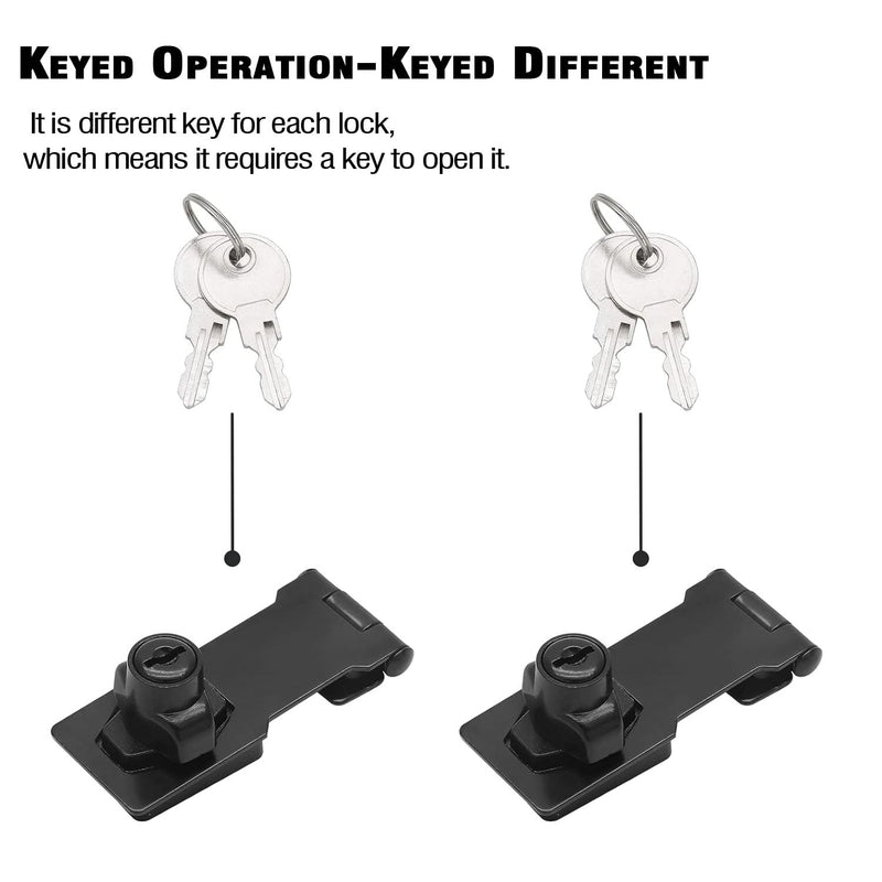 2 Packs Keyed Hasp Locks,V·RESOURCING Twist Knob Keyed Locking Hasp for Small Doors, Drawer, Cabinets and More, Hasp Lock Catch Latch Safety Lock Door Lock with Keys (3 Inch,Black) 3 inch & Keyed Lock