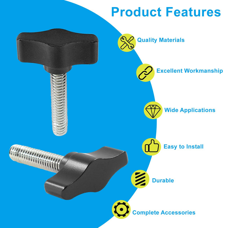 4 Pcs 1/4-20 x 1-1/4 Inch Thumb Screws, Stainless Steel Thread with Black Aluminum Knob, Thumb Screw Fasteners for Woodworking, Indoor, Outdoor and Equipment Assembly 1/4"-20 x 1-1/4"