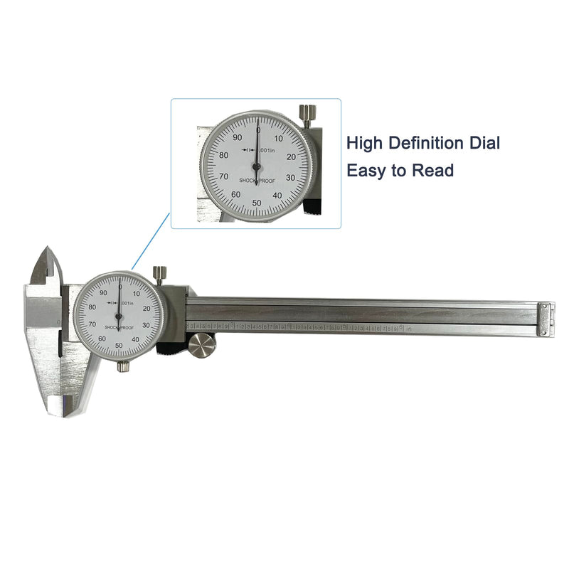 6 Inch Dial Caliper, MFQNENLK 4-Way Measurement Calipers, 0.001 Accuracy Imperial Shockproof Measuring Tool with Plastic Case