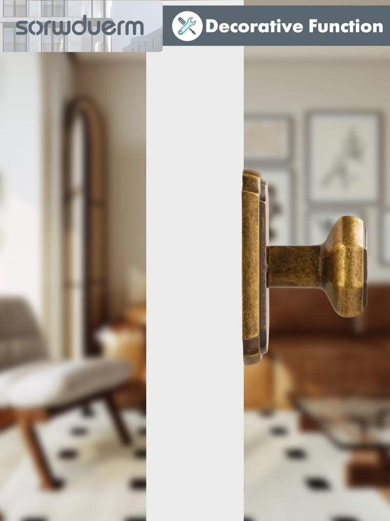 2 Pack Dummy Antique Brass Door Knobs Interior Dummy Door Handle Single Sided Decorative,Zinc Alloy 2