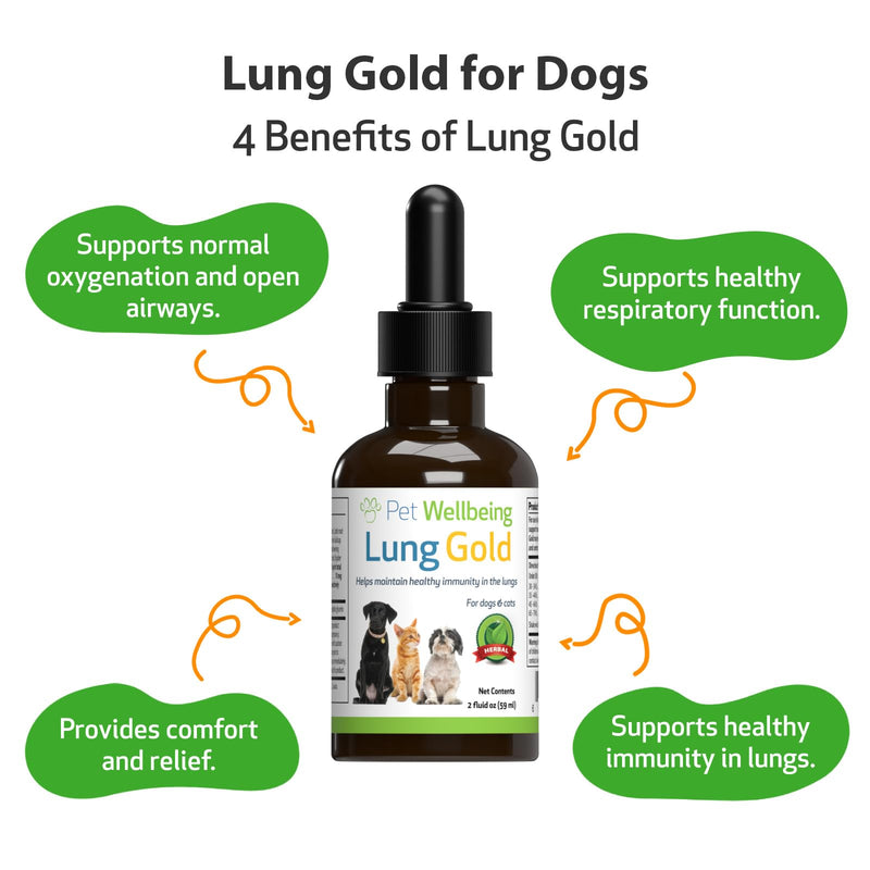 Pet Wellbeing Lung Gold for Dogs - Lung Immune Support, Lower Respiratory Health, Open Airways, Normal Breathing, Reishi, Coptis - Veterinarian-Formulated Herbal Supplement 2 oz (59 ml) 2 fl oz (59 ml)