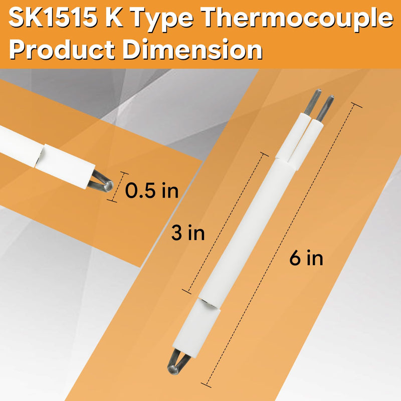 SDRZJX 2-Pack 6" 8-Gauge Kiln Thermocouple Type K Fits 2.5" and 3" Electric Kilns Compatible with Skutt KM1227/KM1027 L&L Olympic Replace#: Kiln Part SK1515