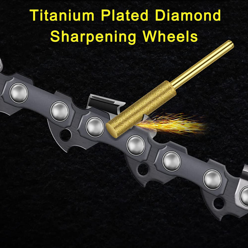 12 Pack Diamond Chainsaw Files, Burr Grinding Stone File, Titanium Plated Sharpening Wheels Chainsaw Sharpener Stone Electric Kit, Polishing Grinding Tool Grinding Bits (5/32 Inch/ 4.0 mm) 5/32 Inch/ 4.0 mm