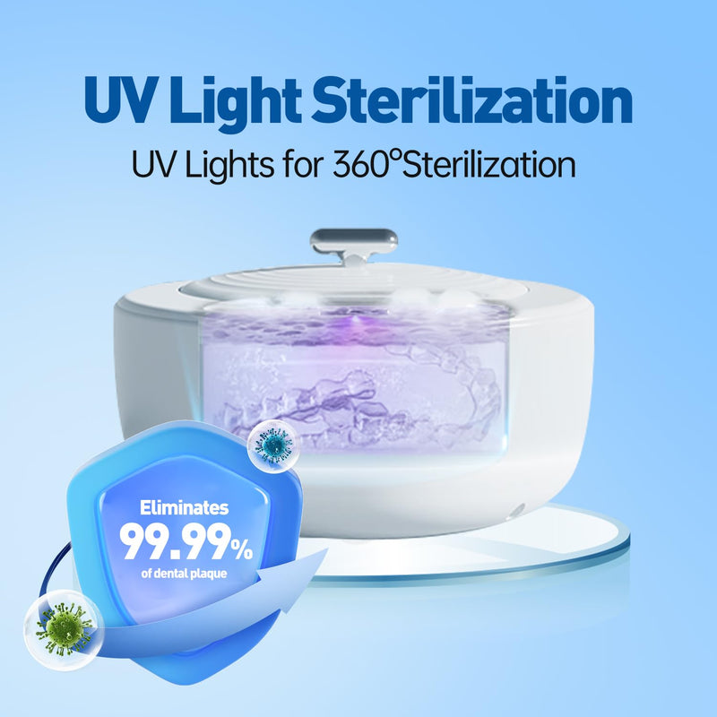 Ultrasonic Retainer Cleaner Machine, 49kHz Dental Cleaning with Digital Timer & 200ML, Ultrasonic Dentures Cleaner for Denture, Guards, Aligners, Night Guards, Braces & Jewelry with 5 Modes