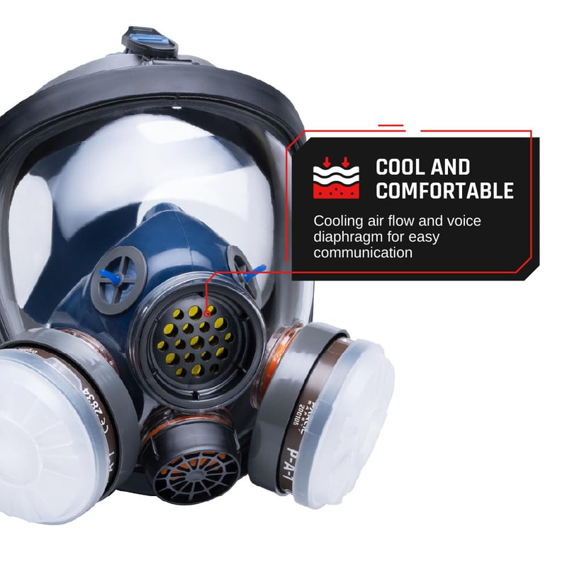 Parcil Distribution Full Face Respirator Mask - Air Purifying, Organic Vapor & Particulate - Industrial Use - CE Tested Pt-100 Clear
