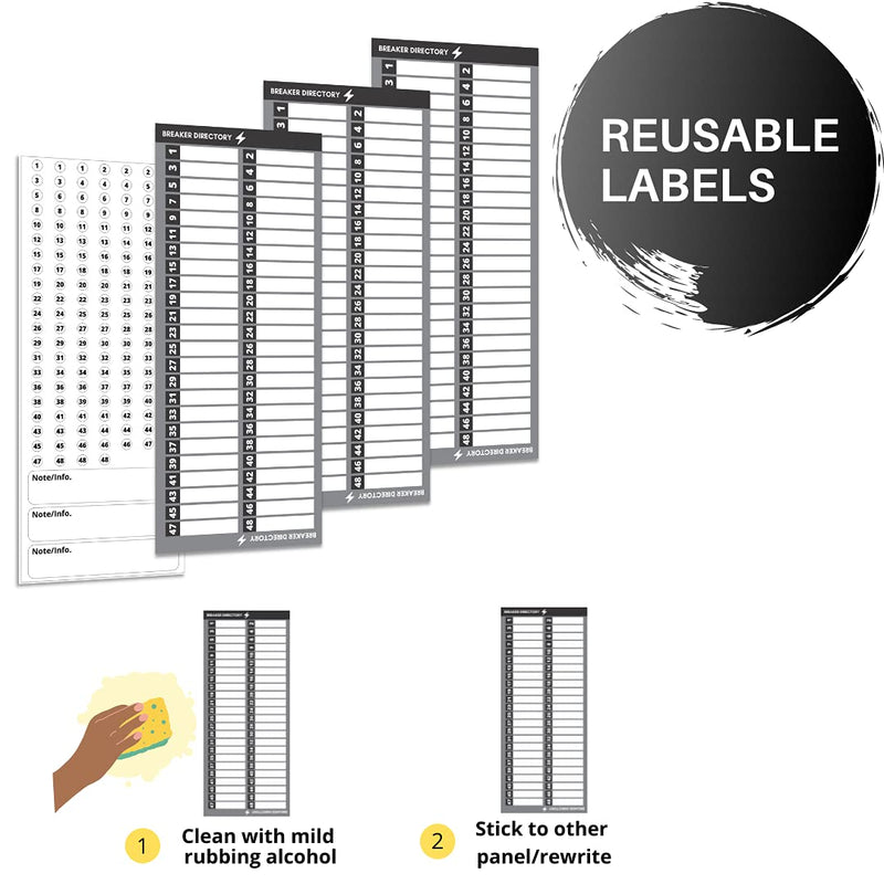 Premium Quality Non-Tearable Vinyl Paper Circuit Breaker Directory Label with Fuse Stickers for Fuse Panel, Marker Sign for Electrical Panel. Strong Adhesive. Up to 48 Entries. House or Commercial Use