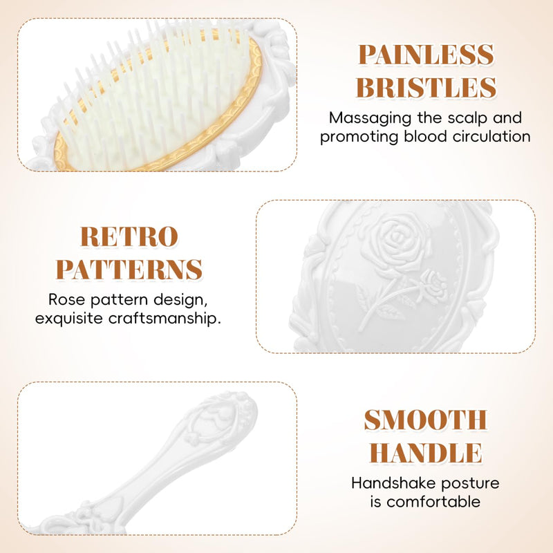 Vanity Set Comb Brush Mirror: Hand Mirror Comb Set Brush, with Storage Holder for Women Girl Creative （White）