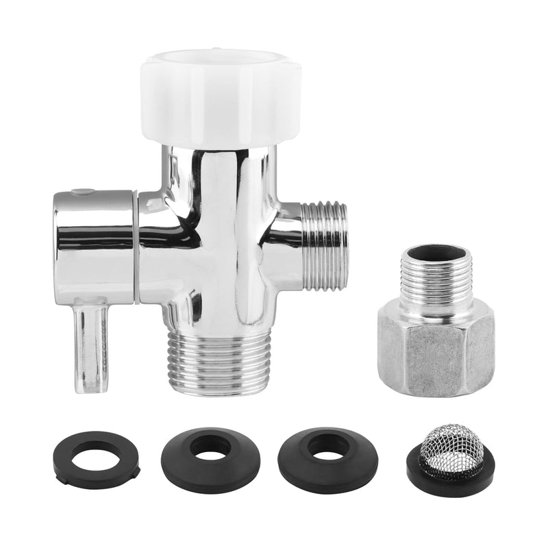 Bidet T Adapter with Shut off Valve,3 Way T Valve for Bidet 7/8'' X 7/8'' X 1/2'',Tee Connector Bidet Attachment for Toilet,T Adapter with Washers for Handheld Toilet Silver