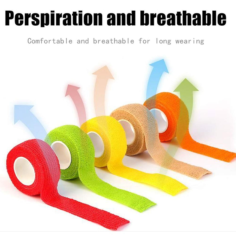 (12-Pack) 1” x 5 Yards | Self Adhesive Bandage Wrap, Kuvvfe Athletic Elastic Cohesive Bandage for Sports Injury,Strain,Knee & Wrist,Ankle Sprains & Swelling First Aid 1x180 Inch (Pack of 12)