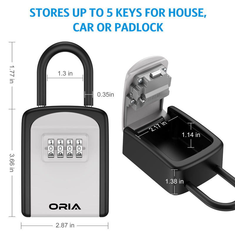Key Lock Box, [2 Pack] Wall Mounted Key Safe Box, Weatherproof 4 Digit Combination Key Storage Lock Box, 5 Keys Capacity Lockbox with Removable Shackle for Indoor Outdoor, School Supplies Silver