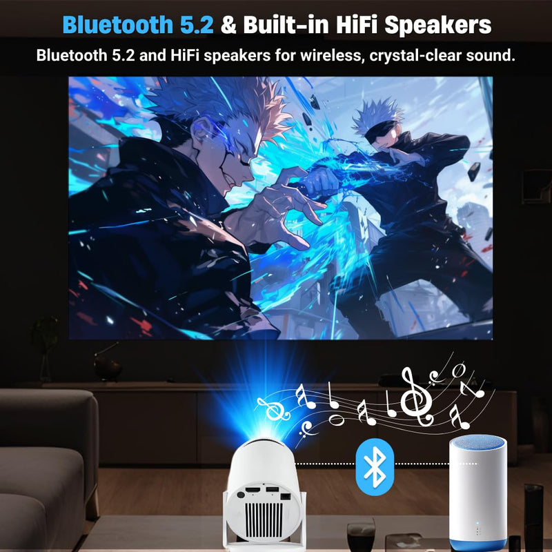 Mini Projector 4K Support, Smart Portable Projector with WiFi & Bluetooth, Android 11, Auto Keystone, 180° Rotation, Home Theater Projector for iPhone/TV Stick/Laptop (HY300 Pro+ 2025 Upgrade)