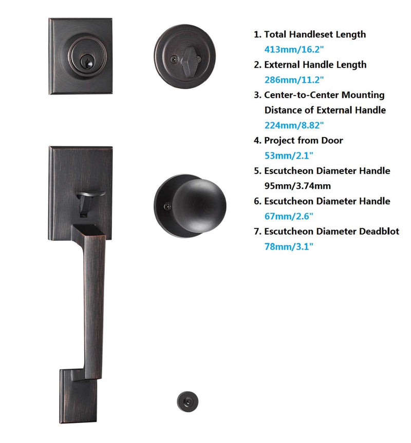TOGU HS14B-KB-ORB Heavy Duty Single Cylinder Handleset with Lever Door Handle,Solid Entry Door Lockset Leverset for Home Exterior Doors,Oil Rubbed Bronze