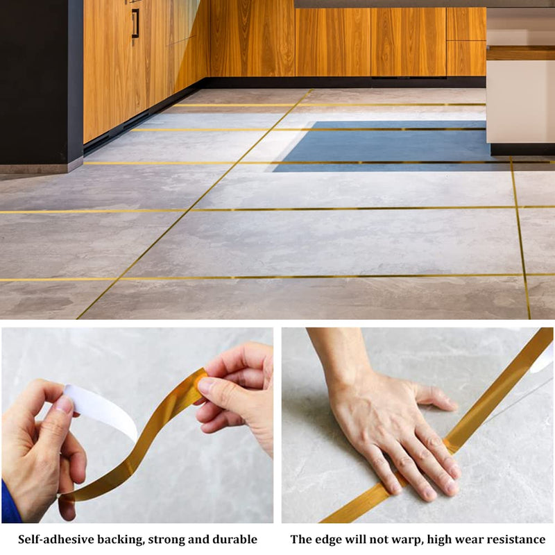 2Pcs 0.4 Inch x 164 Feet Floor Crevice Line Sticker Foil, Waterproof Tile Foil Tape, Self Adhesive Decorative Sealing Caulk Strip for Living Room, Kitchen, Bathroom (Silver) Silver