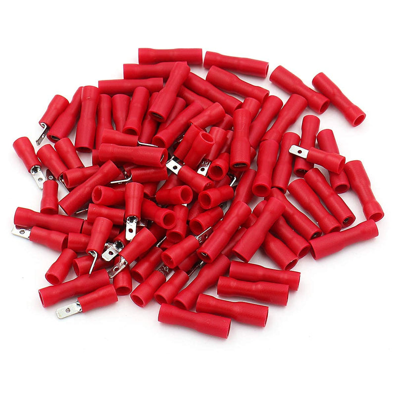 Baomain Female/Male Red Spade Insulated Electrical Crimp Terminal Connectors 22-16 AWG 2.8mm Pack of 100