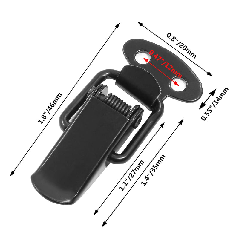12 Pack Spring Toggle Buckle Latch, 1.8'' Length, 304 Stainless Steel Spring Loaded Toggle Catch for Wooden Case Toolboxes, Black 1.8"x 0.7"