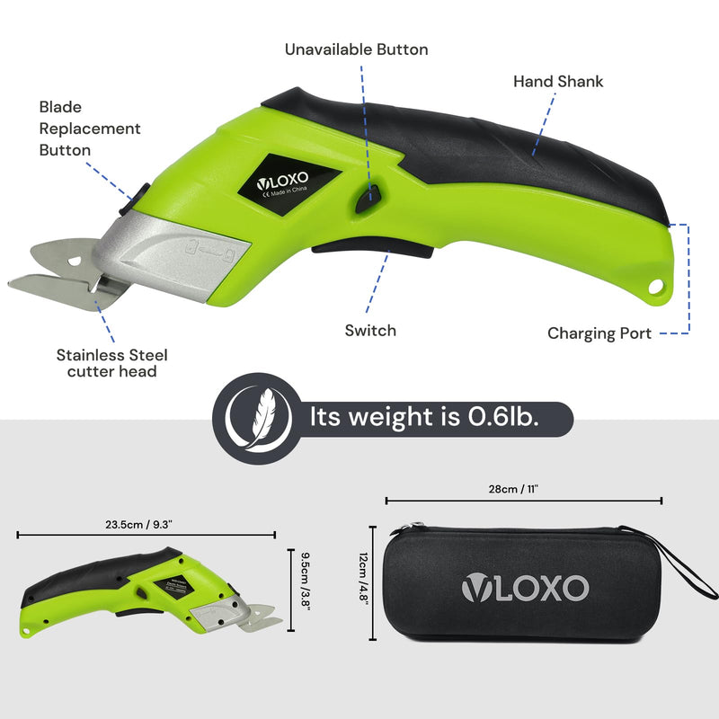 VLOXO Cordless Electric Scissors Electric Box Cutter for Cardboard Green