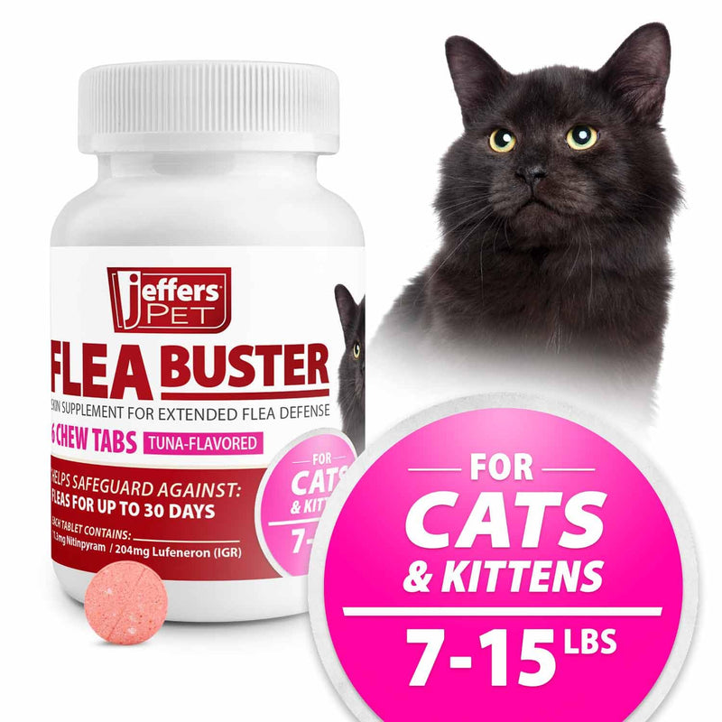 Jeffers Pet Flea Buster Chewable Tablets for Cats and Kittens 7-15 lbs, Tuna Flavor Supplements, Monthly Cat Flea Support, Made in USA, Easy to Feed Cat Tablets, Travel Friendly - 6 Count 7–15 lb