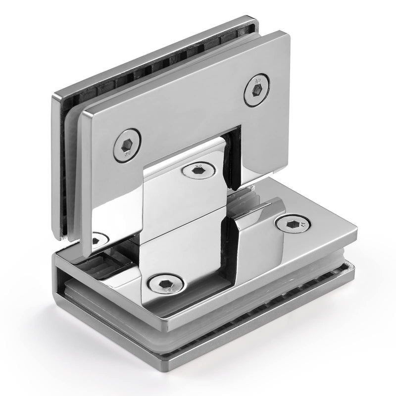 Ranbo 90 Degree Shower Glass Door Hinge, Polished Chrome, 1 Pack | solid 5mm-thick 304 stainless steel, glass to glass mount, for 5/16"-1/2" (8mm-12mm) thick frameless doors