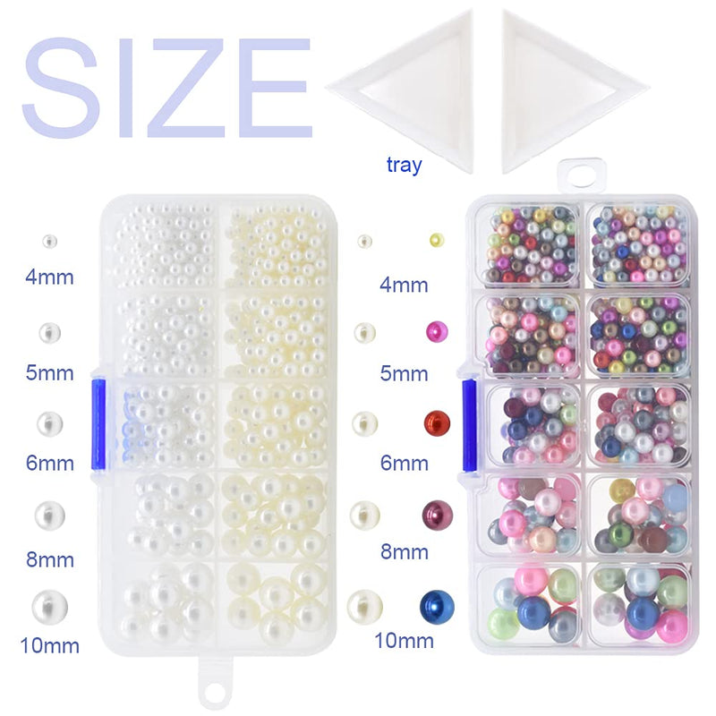 Pearl Setting Hand Press Machine Tools with 2 Boxes of 5 Sizes Colorful no Holes Round Pearls Beads and Rivet Studs, Screw Heads Tweezers for DIY Crafts white/beige/blue/green/yellow