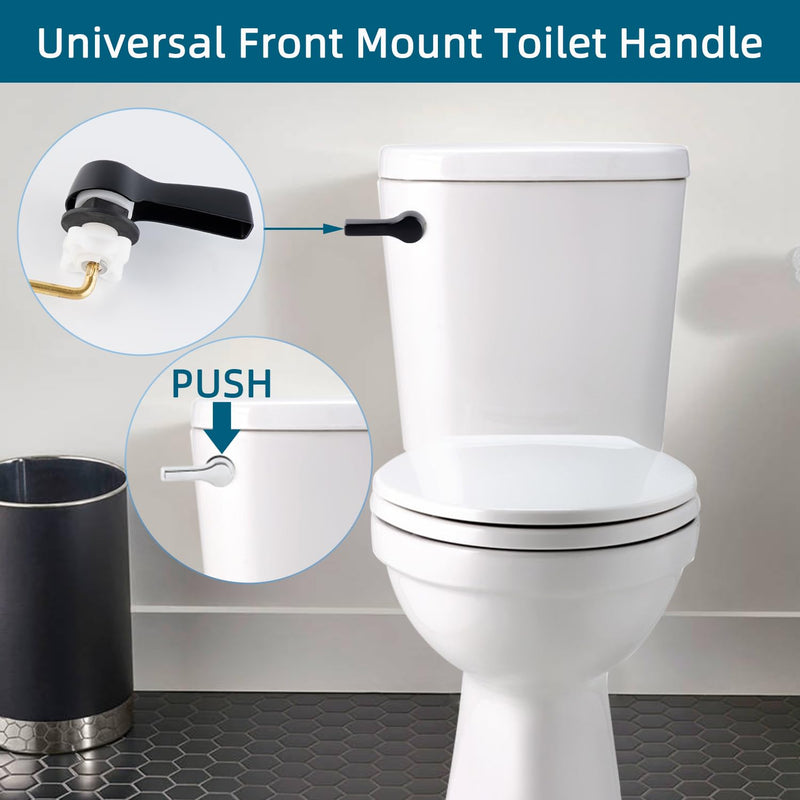 Hygie Rinse Black Toilet Handle Lever Flush Replacement, Universal Front Mount Toilet Handle with Stainless Steel Flapper Chains, Toilet Repair Kit 1pc Matteblack