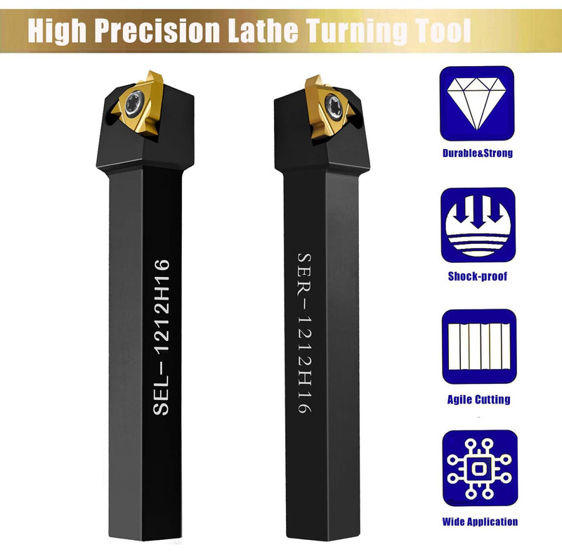 1/2" SEL1212H16 + SER1212H16 Tool Holders CNC Thread Turning Holders + 16ER/16IR AG60 Carbide Threading Inserts with Wrenches
