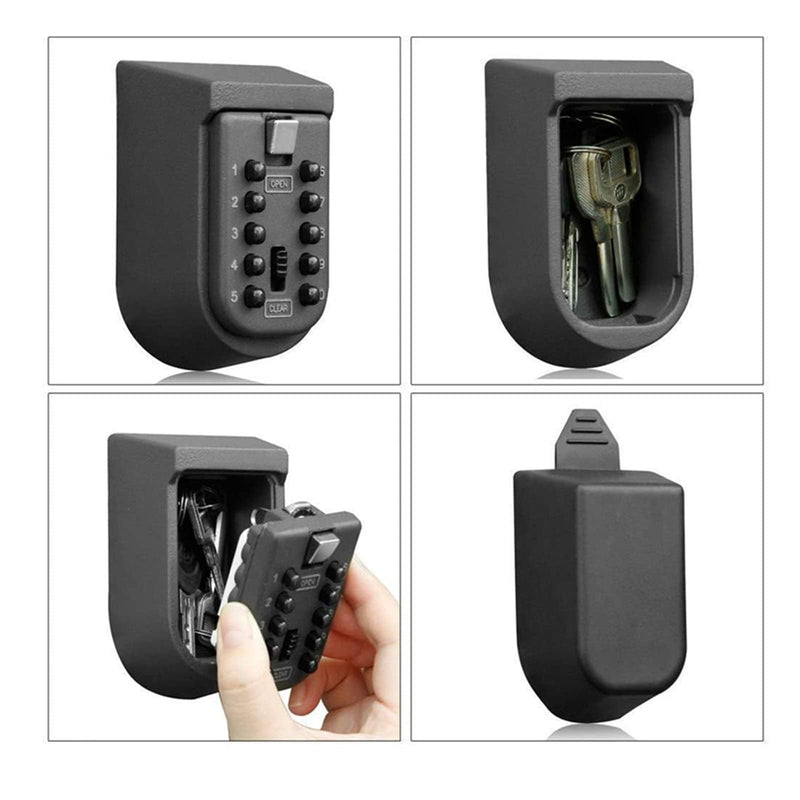 Indoor & Outdoor Key Lock Box Wall Mounted Push Button Combination Key Safe Storage Security Lock Box with Black Rubber Cover & Wall Bolt Fixings for 5 to 7 Mortise Style Keys