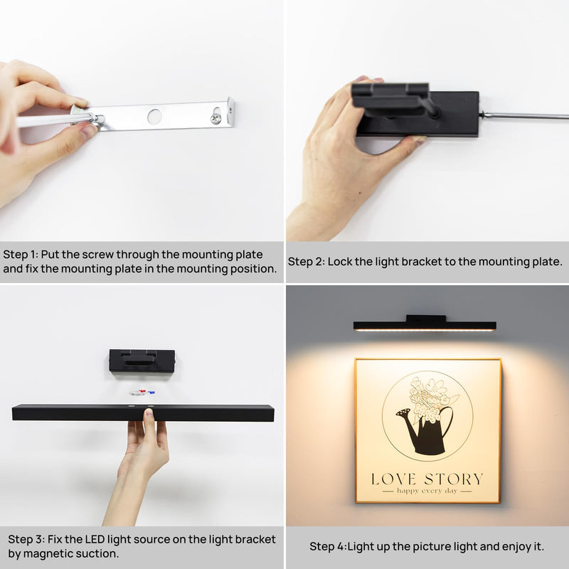 PESUTEN Picture Light Battery Operated, 16in Wireless Art Light for Paintings CCT Dimmable Recharging Battery Picture Light with Remote Control for Gallery Dartboard Art Bedroom Bathroom Black - NewNest Australia