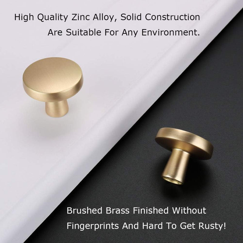 homdiy 10 Pack Gold Cabinet Knobs Round Brushed Brass Kitchen Handles Zinc Alloy Metal Hardware for Dresser Drawer Desk Cupboard Brushed Gold