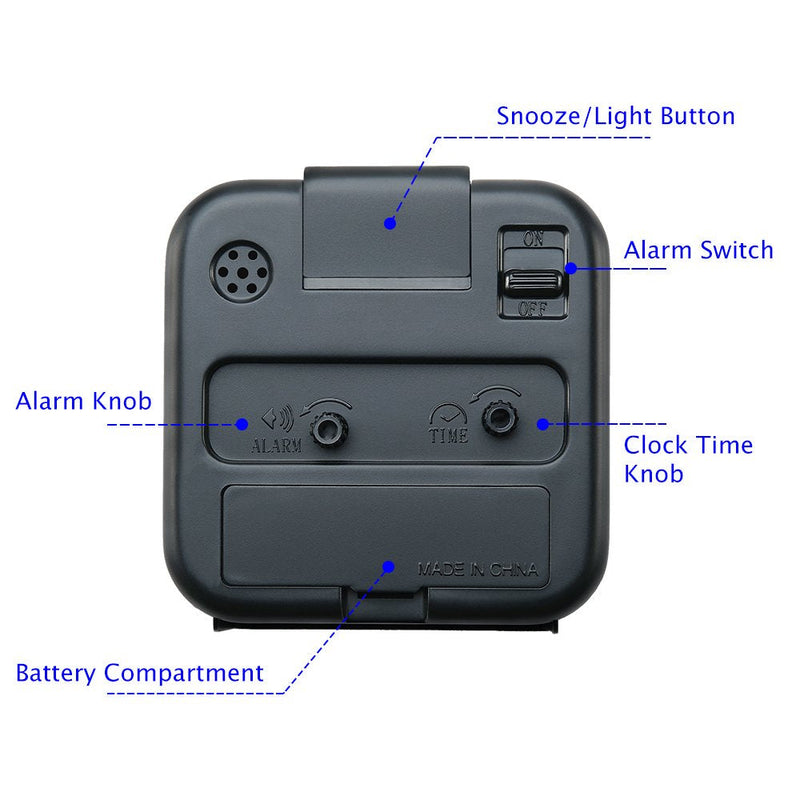 Peakeep Small Battery Operated Analog Travel Alarm Clock Silent No Ticking, Lighted on Demand and Snooze, Beep Sounds, Gentle Wake, Ascending Alarm, Easy Set (Black) Black