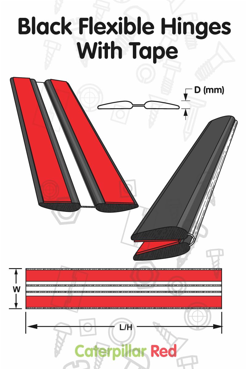 4X 50mm Black Flexible Hinges – No Glue Required. Low Profile, Acrylic Piano Hinges. 2”. 4 Pack