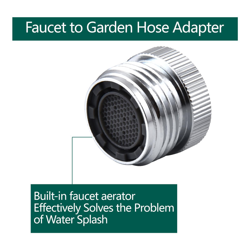 Faucet Adapter with Aerator, Sink Faucet to Garden Hose Adapter, Faucet Adapter to Garden Hose for Kitchen and Bathroom, hose attachment to sink，3/4" GHT Thread Chrome. C-Faucet adapter