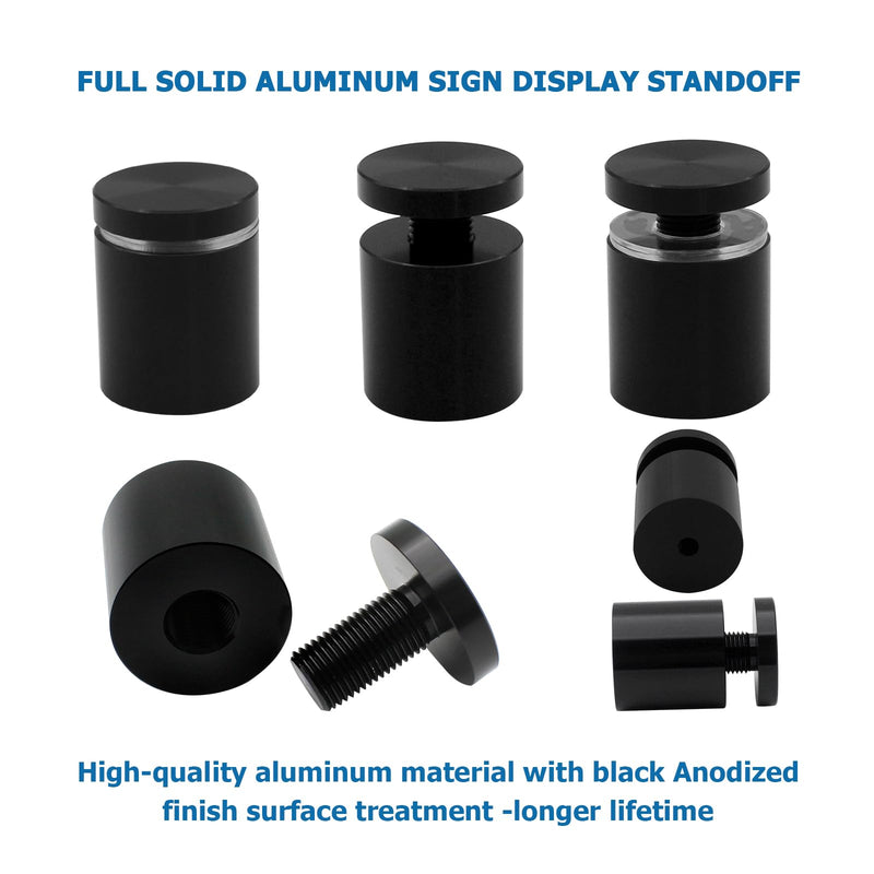 1“x 1“ Solid Aluminum sign standoffs wall mounts support advertising screws fixings bolts for acrylic frame picture billboard glass posters signs display 12PCS (Black anodized) Black anodized
