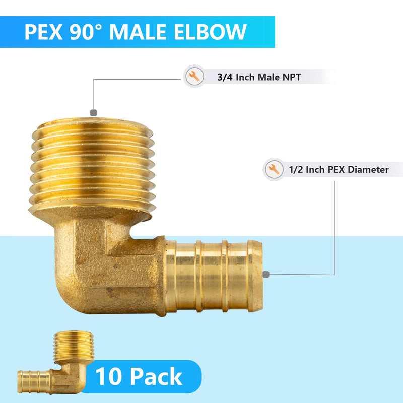 10PACK GUOFIS PEX Crimp Male Elbow Fitting,Pex 1/2"x3/4"MNPT(PEX1807103-10) Pex 1/2"x3/4" Male Elbow(10Pack)