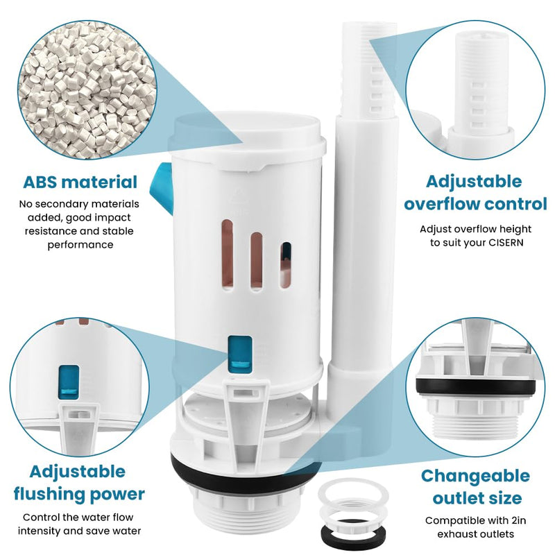 Toilet Dual Flush Valve with Push Button, Toilet Flush System Replacement Adjustable Universal 2" Outlet 280mm Cable Cistern Flush Replacement HK064