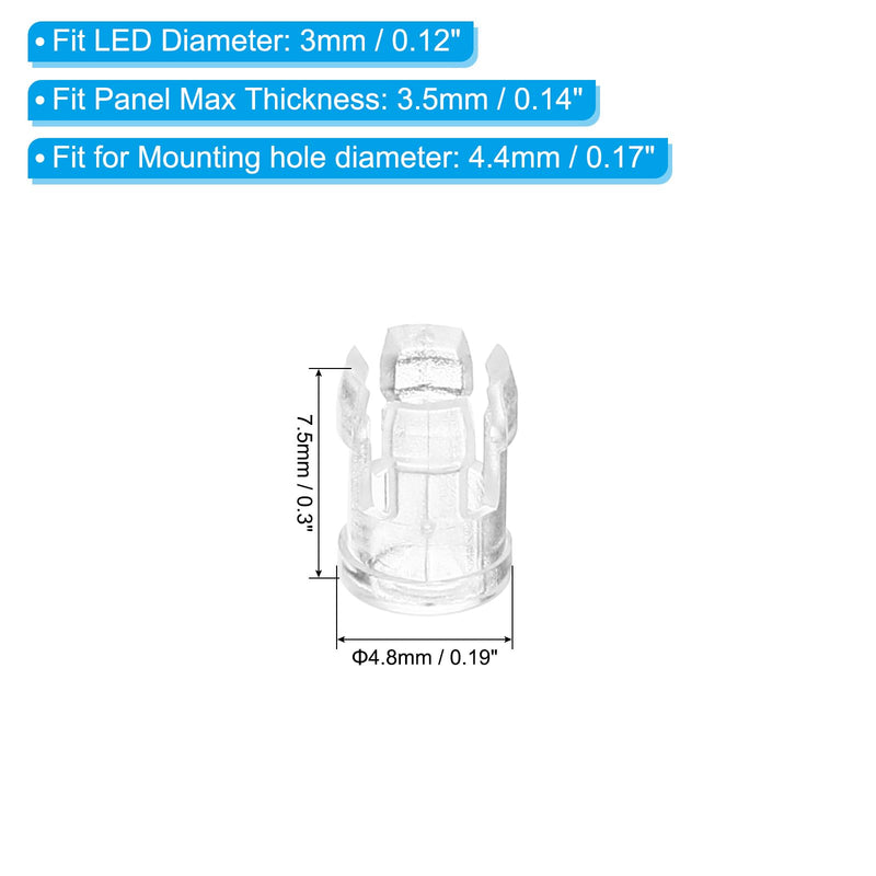 PATIKIL 3mm Emitting Diode Holder, 100 Pack LED Holder Clip Mounting Bracket Socket Cap for Lamp Bulb Bezel Mount Panel LED Display, Transparent