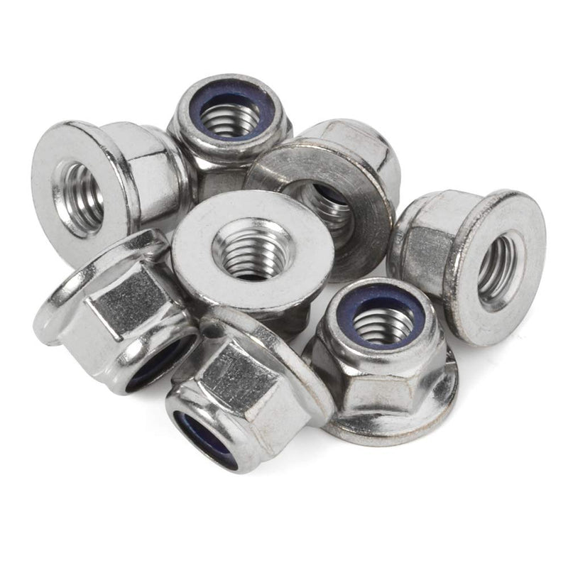 M6-1.0 Flange Nylon Insert Lock Nuts Flanged Locknuts, DIN 6926, Stainless Steel 18-8 (304), Bright Finish, 25 PCS M6