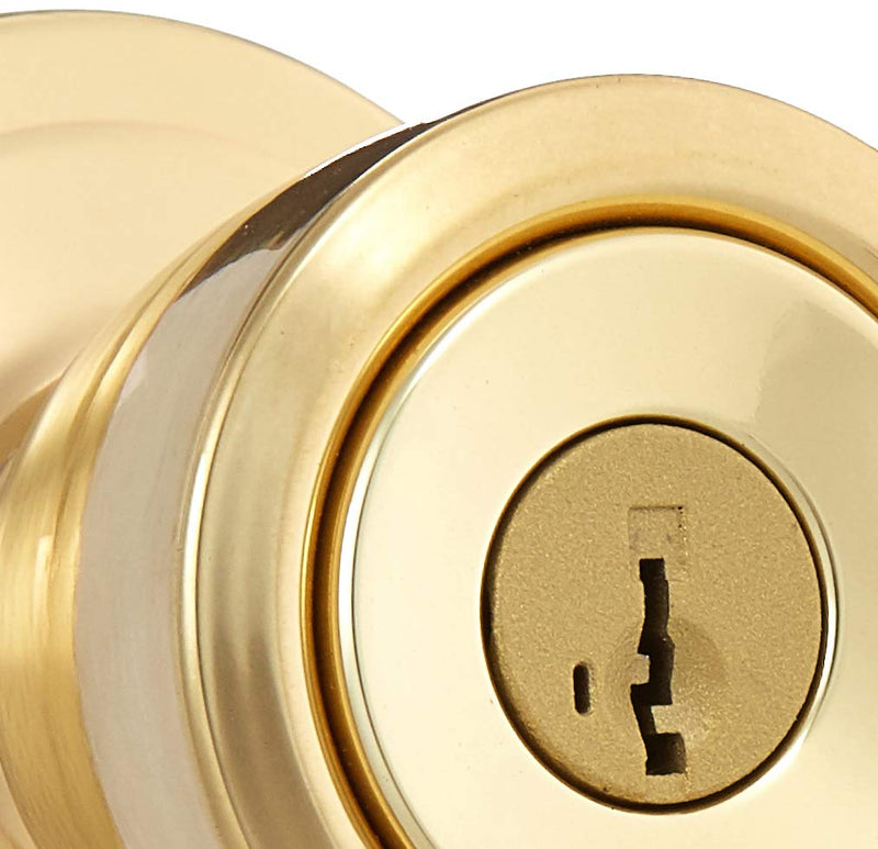 Kwikset Abbey Entry Door Knob with Lock and Key, Secure Keyed Handle Exterior, Front Entrance and Bedroom, Polished Brass, Pick Resistant SmartKey Rekey Security 1 Count (Pack of 1)