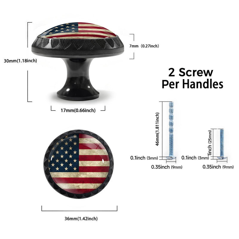 12 Pack Rustic American Flag Cabinet Knobs for Kitchen Bathroom | Patriotic Drawer Pulls Round Black Dresser Handles Hardware for Desk Cupboard Wardrobe Closet Vanity Door Decor 12PCS - 1.37"L x 1.1"W