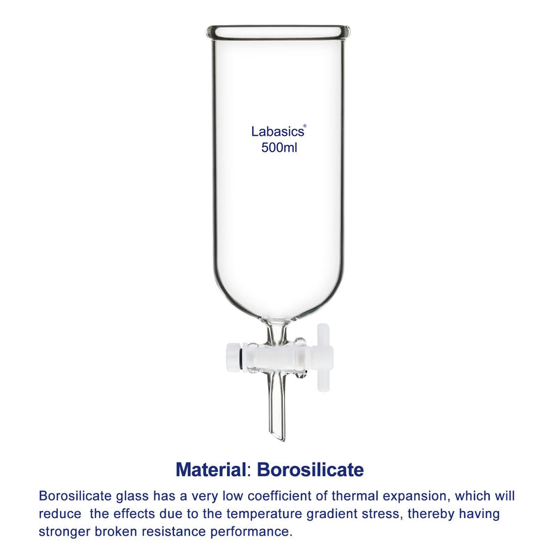 Labasics Dropping Funnel, Teflon Stopcock High Borosilicate Glass Top Opening Non-Graduated, for Precise Liquid Dispensing, 500 ml