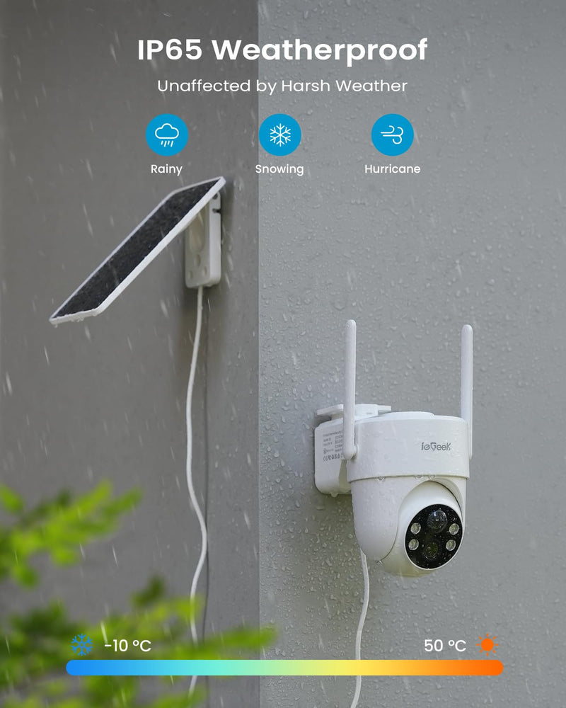 ieGeek Solar Security Camera Wireless Outdoor – 2K 3MP WiFi Camera with Removable Solar Panel, Long Battery Life, 360° Pan Tilt, Color Night Vision, AI Detection, 2-Way Audio, IP65 for Home Security Security White 1 Pack